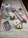 Vintage Eclectic Glass & Ceramic Vanity Set - Dresser Cabinet Decoration Lot. Fixed Price $14.95.