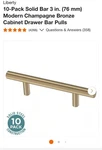 Liberty Champagne Bronze Steel Bar Cabinet Drawer Pull P01013C-CZ-CP Pk. Fixed Price $30.00.