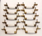 10 Vintage Amerock Cabinet Pulls N131-27 Brass & White Ceramic 4" Centers Usa. Fixed Price $65.00.