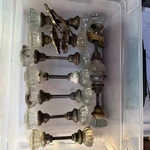 Lot Of 9 Antique Glass Door Knobs 12 Pt W/ Spindles Brass Hardware Vintage. Fixed Price $195.00.