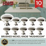 10 Pack Brushed Nickel Round Knobs Mushroom Kitchen Bath Cabinet Handle Pulls. Fixed Price $17.91.