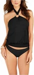 Michael Kors ESF10303 Iconic Solids Blouson Halter Tankini Swim Top, Black, Md. Fixed Price $67.90.