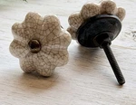 2 White Brown Flower Ceramic Cabinet Knob Crackle Vintage Retro Finish. Fixed Price $15.00.