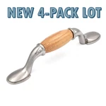 New 4-PACK Lot Laurey First Family Cabinet Pull Satin Chrome With Oak Inset 3"CC. Fixed Price $24.41.