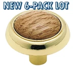6-PACK Lot Amerock 1-1/4" Oak & Polished Brass Round Cabinet Knob Allison 265OPB. Fixed Price $16.27.