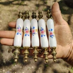 Vintage Set Of 5 Porcelain Brass Handles Pulls Cabinet Drawer Floral White. Fixed Price $29.67.
