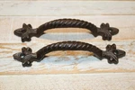 2-TWISTED Fleur Lis Drawer Handles,ideal Kitchen,bath Pulls,free SHIP,HW-27. Fixed Price $30.52.