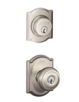 Schlage FB55N Geo 619 Camelot Nickel Single Cylinder Deadbolt Combo Pack. Fixed Price $34.99.
