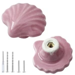 Qjaiune 2PCS Ceramic Cabinet Knobs - Pink Drawer Pack, + Shell Shape. Fixed Price $12.99.