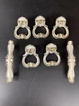 Vtg National Lock 5 Brass Knocker Style Ring Drawer Pulls 2 Plates Victorian. Fixed Price $24.00.