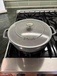 Staub Cast Iron Saut Pan, Chistera Lid, Round, 24 Cm, 3.7 L, Graphite Grey. Fixed Price $169.99.