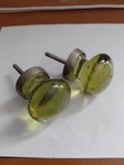Pair Of Vintage Merlin Glass Peridot Green Cupboard Knobs Nickel 1.5 Inch. Fixed Price $18.00.