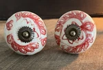 Large Red White Round Knob Ceramic Cabinet Dresser Drawer Pull Craft Set Of 2. Fixed Price $17.99.