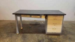 6' Blue And Gray Table W/ 5 Drawer Kewaunee Casework (1369AA)(1369AA). Fixed Price $770.00.